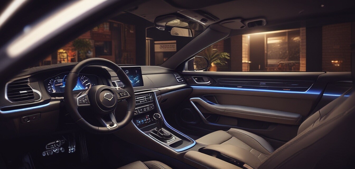 Car interior with lighting setup
